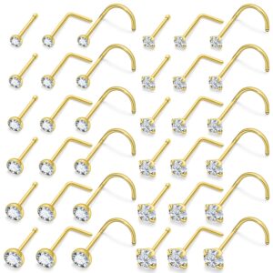 vsnnsns 18g nose rings for women 316l surgical stainless steel l shaped nose studs screw bone nose rings piercings 18 gauge nostril piercing diamond cz 1.5mm 2mm 2.5mm 3mm 3.5mm 4mm gold