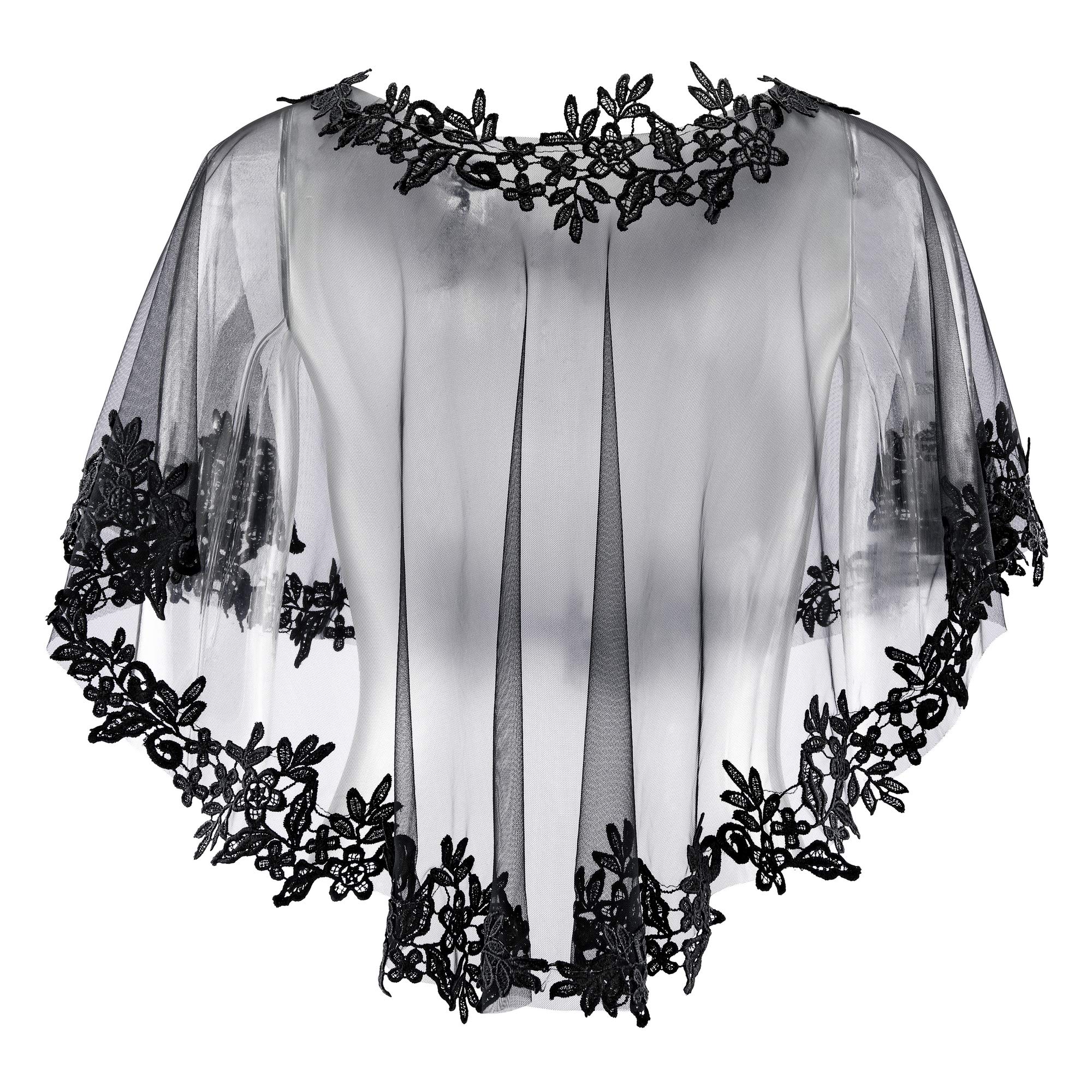 CHIC DIARY Lace Wedding Shawl Wrap for Women Evening Cape Bridal Shoulder Covers UP Scarf for Dress Prom Party (Black)