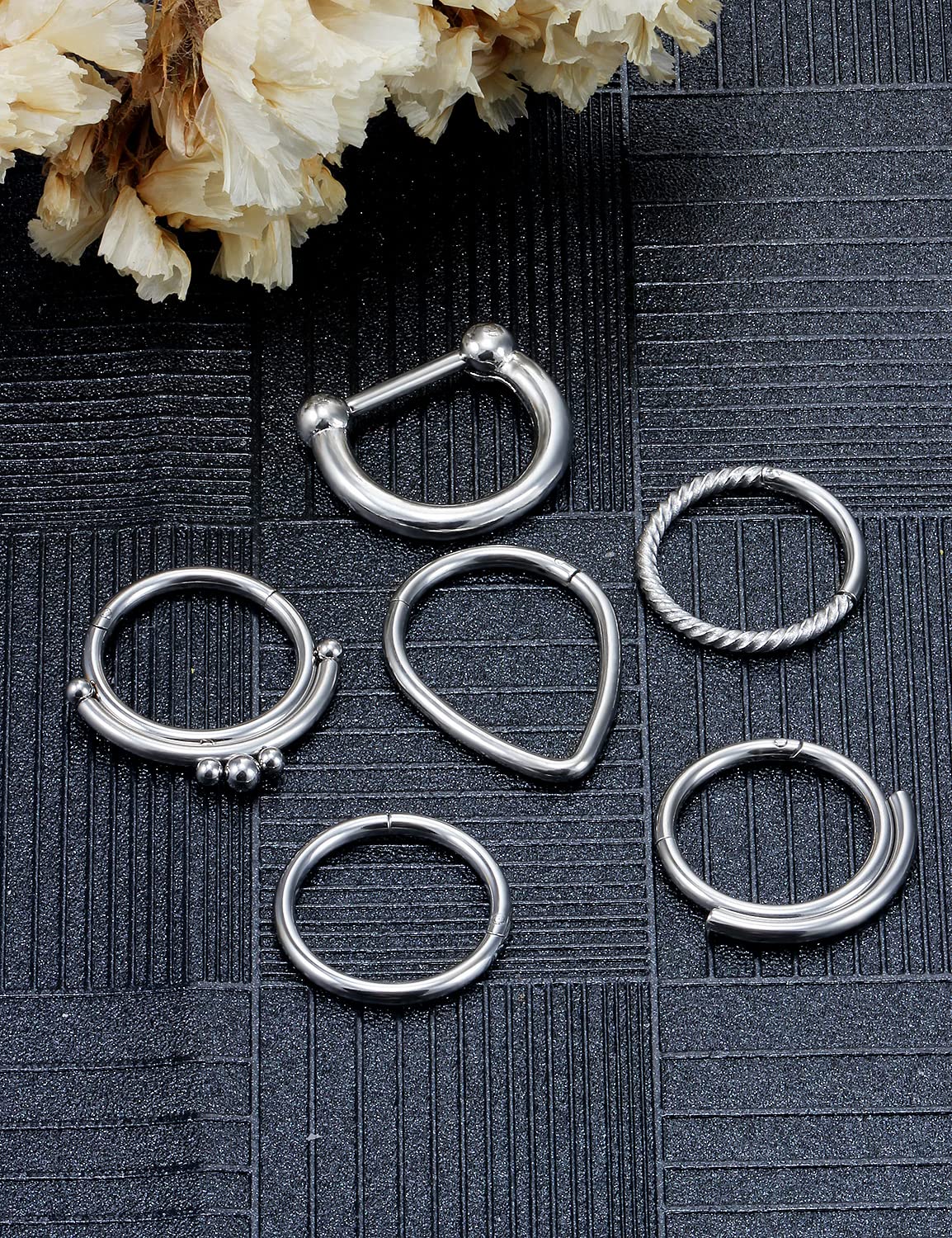 Vsnnsns 16G Septum Ring Septum Piercing Jewelry CZ Septum Clicker Ring Stainless Steel Hinged Segment Septum Nose Rings Hoop Piercing Jewelry for Women Men 16 Gauge Silver 10mm 6pcs