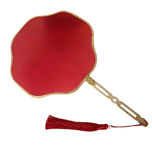 Red White Natural Silk Handle Fan Women Chinese Costume Dancing Hand Fans for Wedding DIY Paintings Calligraphy Embroidery (red shizi)