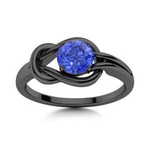 Purple Star 925 Sterling Silver Round Cut Blue Sapphire Infinity Knot Engagement Ring in 14K Black Gold Plated (6.5)