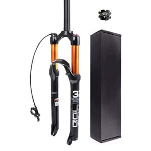 lyycx 26/27.5/29 inch magnesium alloy suspension fork, travel 120mm 28.6mm straight tube qr 9mm manual/remote lockout air shock absorber accessories (color : straight remote lock, size : 27.5 inches