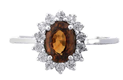 Carillon Princess Diana Brown Color Gemstone Solitaire Accents 925 Sterling Silver Women's Engagement Ring (Sterling Silver, 10.5)