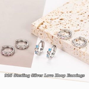 Double Love Heart Silver Huggie Hoop Earrings for Women Cubic Zirconia 925 Sterling Silver Cute Sleeper Earrings for Women