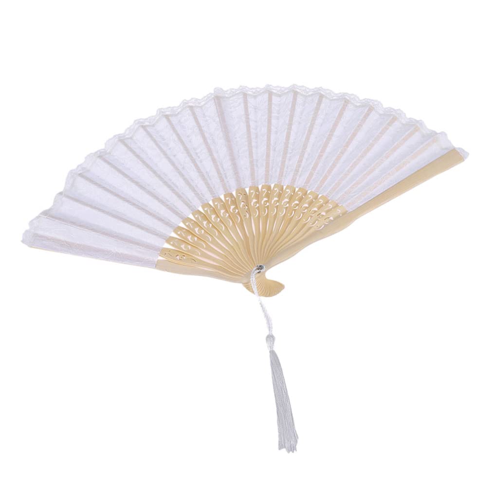 FOMIYES Hand held Fan Handheld Fans Chinese Fan Hand Fans for Women Vintage Fan Retro Chinese Style Fan Bamboo Wood Hand Fan Retro Dance Fan Folding Fan lace Fan Wedding White Cooler Miss