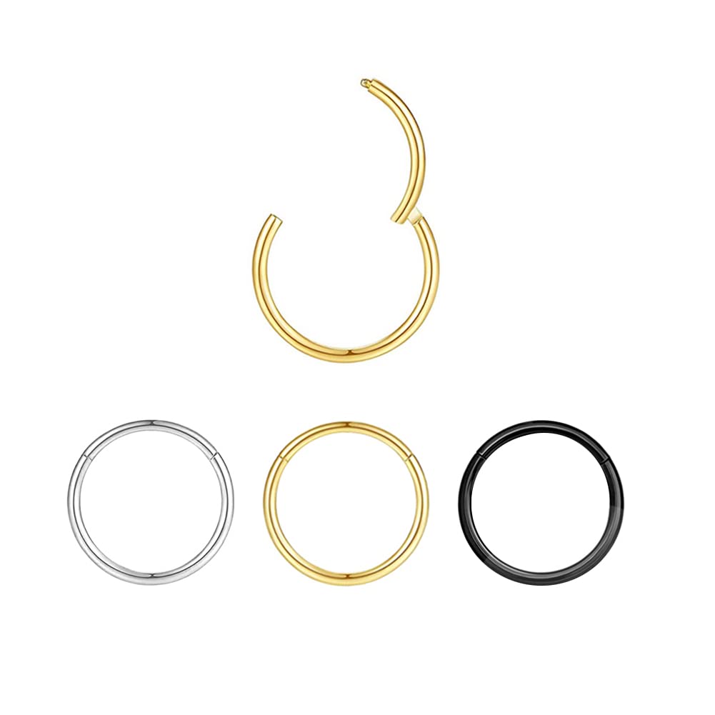 MeiziQL 3Pcs 20G Hinged Clicker Nose Ring Hoop, Stainless Steel, no gemstone