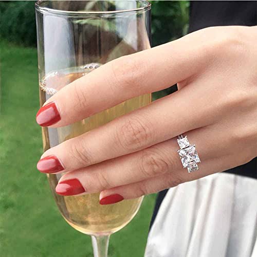 ZLAEBL 2 3/5 Carat (ctw) 3-Stone Princess Cut Moissanite engagement Rings for women Platinum Plated Silver moissanite rings (Available in size 4.5-11)