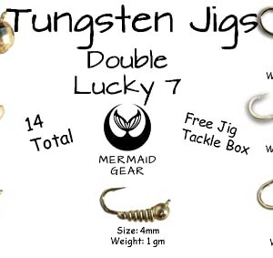 Tungsten Ice Fishing Jigs - Lucky 14 Pack Gold 4-6mm Free Tackle Box Case Included 1-2gm #8-10 Hook Lure Bait Walleye Crappie Panfish Trout