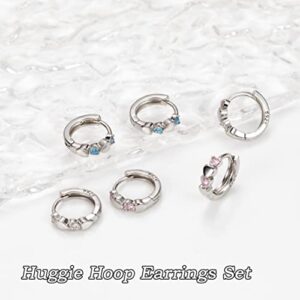 Double Love Heart Silver Huggie Hoop Earrings for Women Cubic Zirconia 925 Sterling Silver Cute Sleeper Earrings for Women