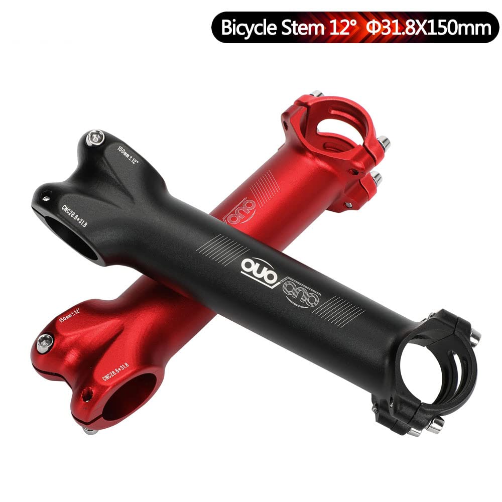 150mm Super Long Shock-Absorbing Bike Handlebar Stem for Road/Mountain Bike Aluminum Alloy CNC Fitting Pole Folding Bike Stems 12-Degree 31.8mm (Black)