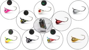 tungsten uv glow ice fishing jigs - divine 9 x 2=18 pack plus free tackle box case included 4mm 1.1gm #10 hook lure bait walleye crappie panfish trout