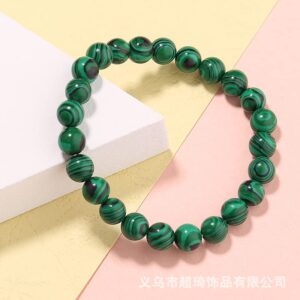 HUJUON 2Pcs Natural Malachite Bracelet Set,Handmade Gemstone Malachite Stone Beaded Stretch Bracelets Yoga Natural Stone Beads Bracelet for Women Men (2Pcs)