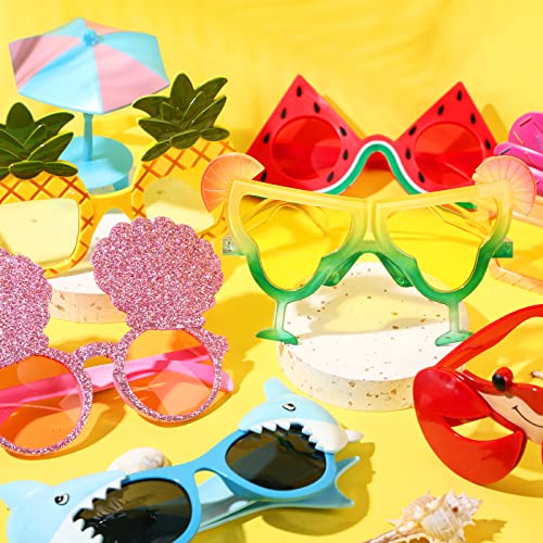 12 Pairs Luau Party Sunglasses Beach Funny Hawaiian Sunglasses Tropical Beach Party Favors Sunglasses(Cute Style)