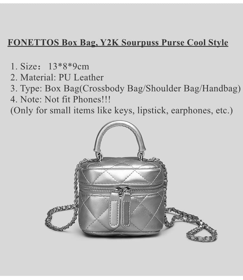 FONETTOS Box Bag Purse, Y2K Sourpuss Purse Cool Style Trendy Women Shoulder Crossbody Bags Fashion Girls Handbag