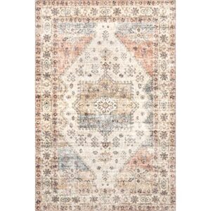 nuLOOM 4' x 6' SpinClean Machine Washable Stain-Resistant Area Rug with Non Slip Backing, Low Profile for Living Room, Bedroom, and Dining Room, Emani Multi