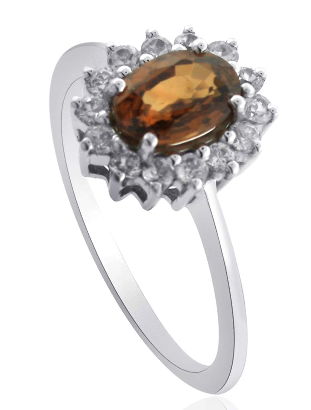 Carillon Princess Diana Brown Color Gemstone Solitaire Accents 925 Sterling Silver Women's Engagement Ring (Sterling Silver, 10.5)