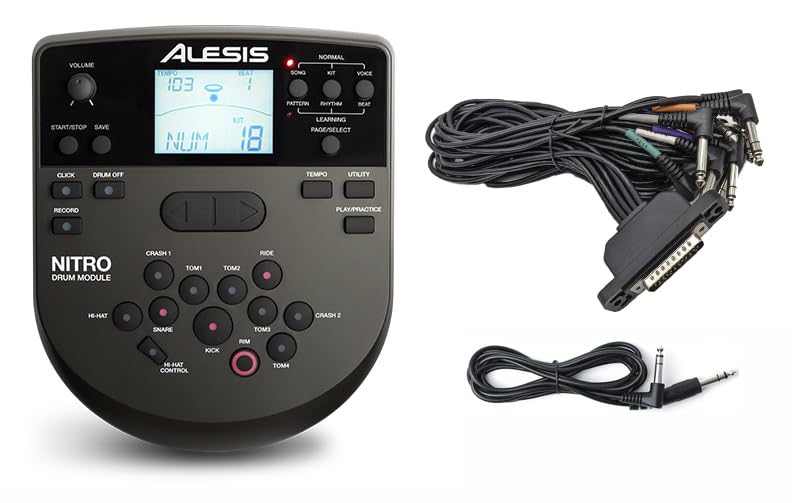 Alesis Nitro Drum Module with Cable Snake and Silverline Audio 10ft Auxiliary Cable Bundle