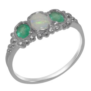 stunning 925 sterling silver natural opal & emerald womens engagement ring - size 8.5