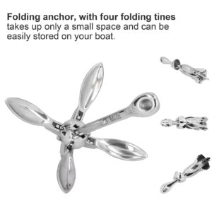 Aramox 3.3lbs Foldable Grapnel Anchor Boat Anchor, 316 Stainless Steel Hardware Boat Accessory, Fit for Marine Boat Yacht Dinghy