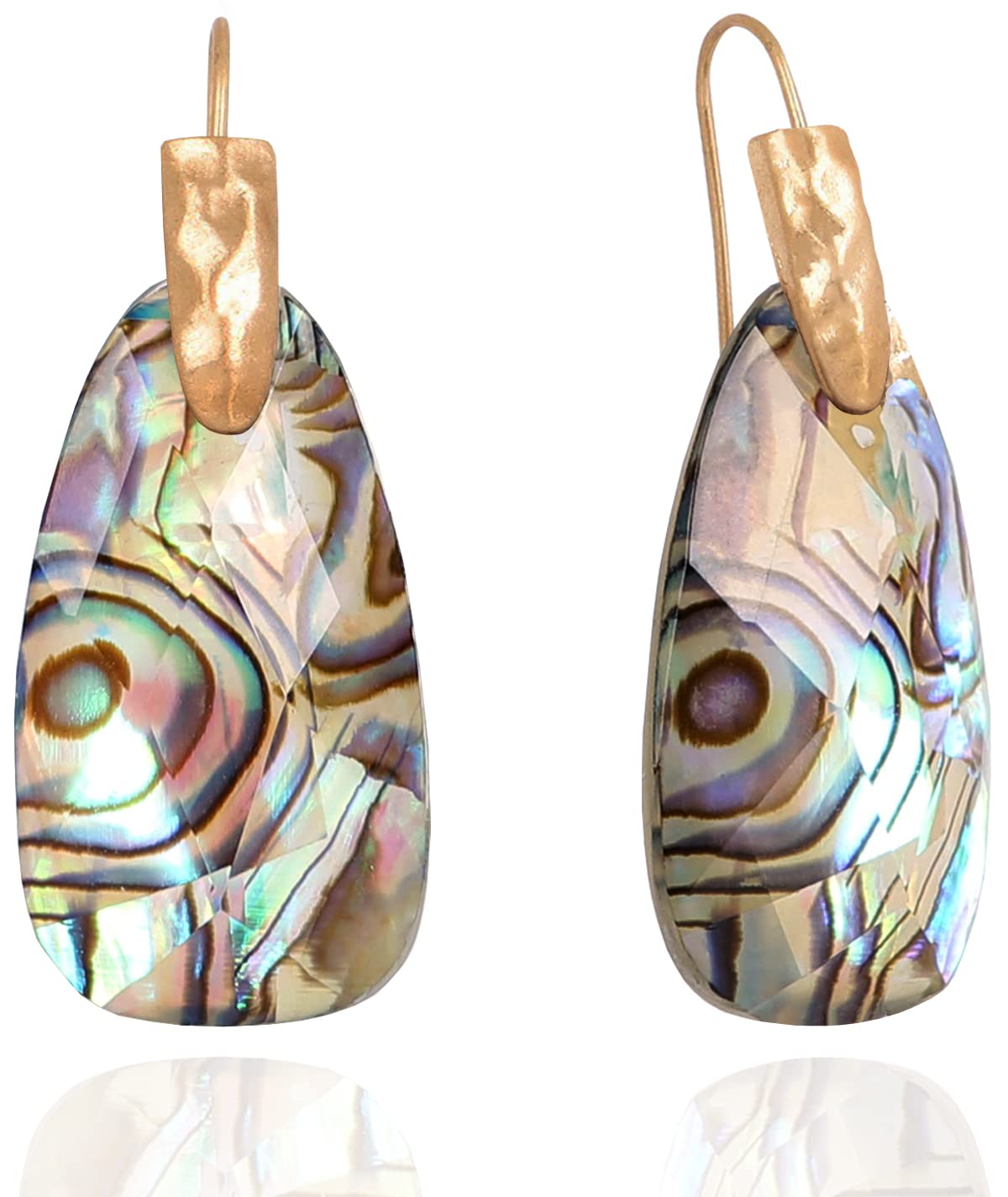 OZEL – Teardrop Earrings for Women,14K Gold Plated Hammerd Earings for Women Trendy, Made of Resin with Mother Of Pearl – Abalone (101Abalone)