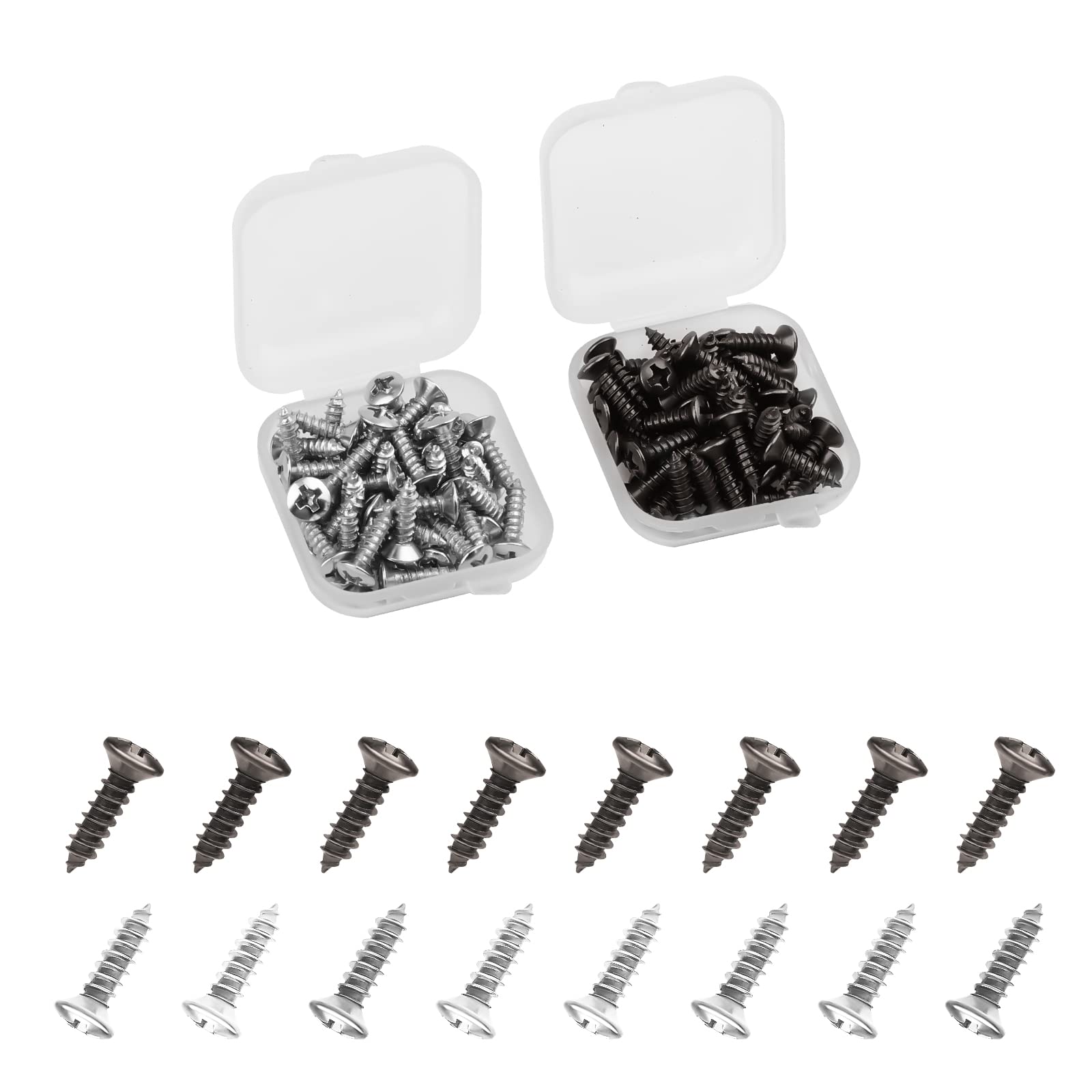 SAVITA 100 Pcs Guitar Pickguard Screws, Bass Pickguard Screw Set, Guitar Mounting Screws for Electric Guitar Electric Bass Guards (Light Black, Bright Silver)