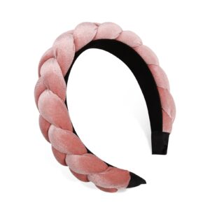 WOVOWOVO Headbands for Women, Non-Slip Soft Solid Thick Wide Solid Color Girls Hair Hoop Velvet Braided Headband's Cute Hair Accessories, Pink