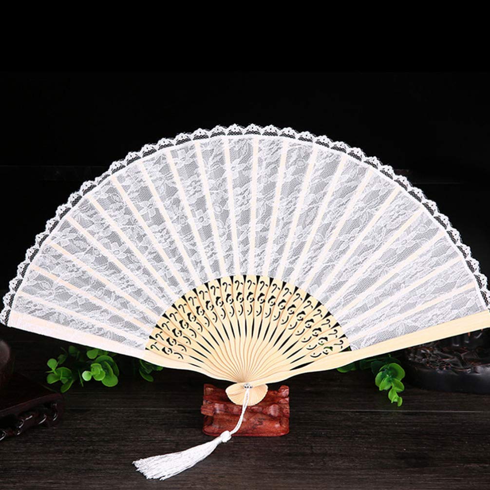 FOMIYES Hand held Fan Handheld Fans Chinese Fan Hand Fans for Women Vintage Fan Retro Chinese Style Fan Bamboo Wood Hand Fan Retro Dance Fan Folding Fan lace Fan Wedding White Cooler Miss