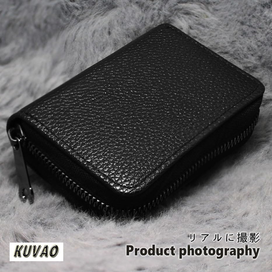 KUVAO RFID Blocking, Leather Credit Card Holder Zipper Wallet With 20 Card Slots, Small Card Case for Women or Men Accordion Wallet with Zipper (Blcak)