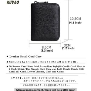 KUVAO RFID Blocking, Leather Credit Card Holder Zipper Wallet With 20 Card Slots, Small Card Case for Women or Men Accordion Wallet with Zipper (Blcak)