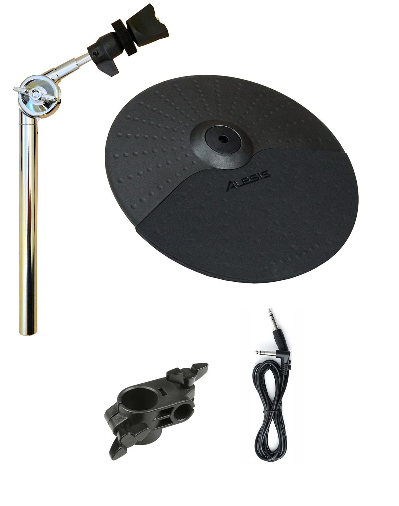 Alesis Surge/Command 10 Inch Cymbal with Choke, 15 Inch Cymbal Arm, Clamp and Silverline Audio 10ft Connection Cable Bundle