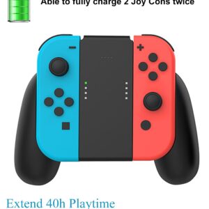 Kinvoca Charging Grip with 2000mAh Battery, 2-in-1 Comfort Grip for Nintendo Switch Controller, Controller Charger with 32in USB-C Cable, Power & Charge Indicators, Overcharge Protection