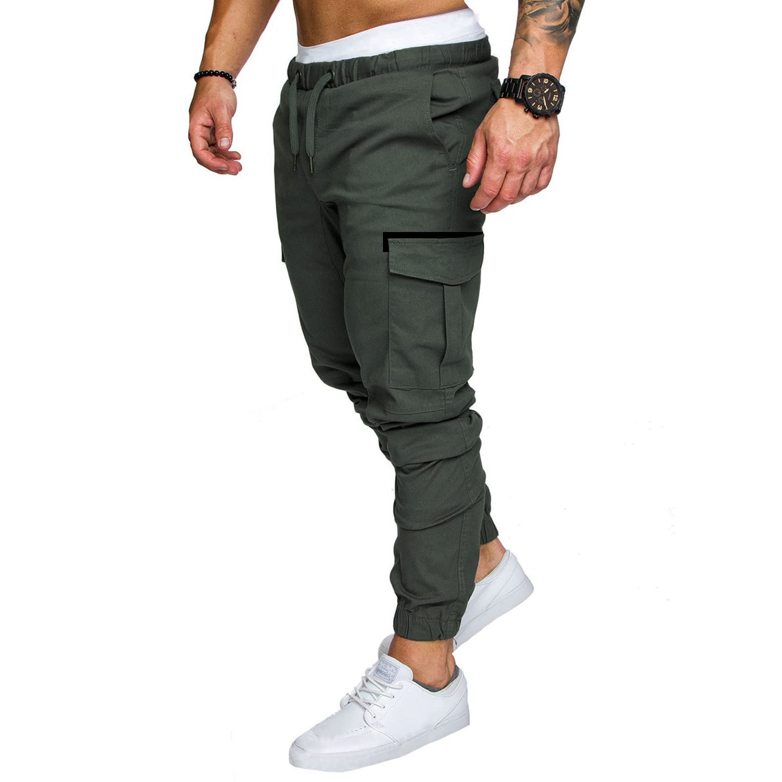 elselect Mens Joggers Cargo Pants Athletic Workout Track Pants Active Tactical Fashion Casual Track Pants Cotton Tapered Outdoor Running Training Bodybuilding Gym Trousers Sweatpants Army Green XL