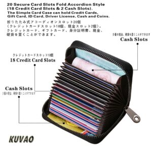 KUVAO RFID Blocking, Leather Credit Card Holder Zipper Wallet With 20 Card Slots, Small Card Case for Women or Men Accordion Wallet with Zipper (Blcak)