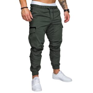 elselect Mens Joggers Cargo Pants Athletic Workout Track Pants Active Tactical Fashion Casual Track Pants Cotton Tapered Outdoor Running Training Bodybuilding Gym Trousers Sweatpants Army Green XL