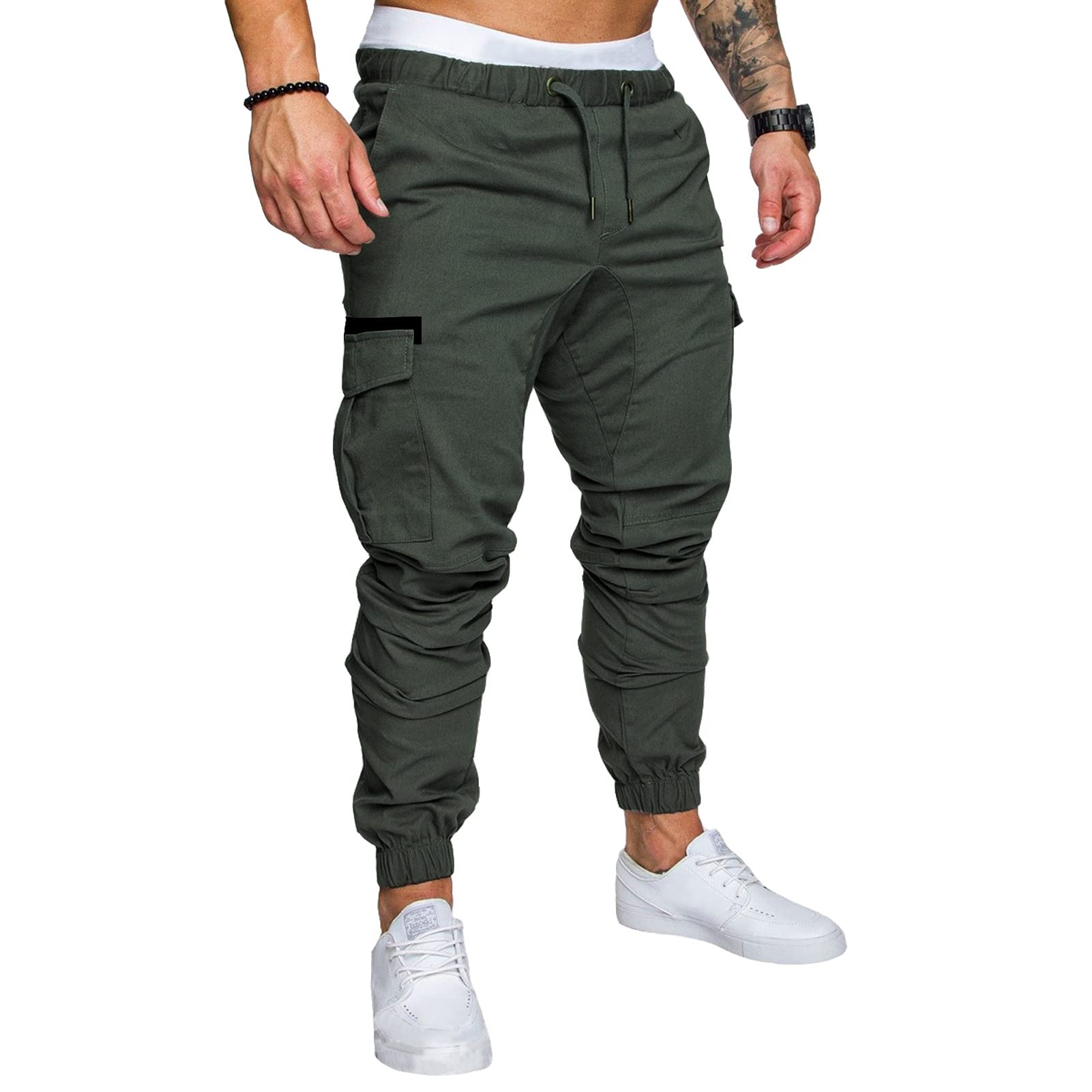 elselect Mens Joggers Cargo Pants Athletic Workout Track Pants Active Tactical Fashion Casual Track Pants Cotton Tapered Outdoor Running Training Bodybuilding Gym Trousers Sweatpants Army Green XL