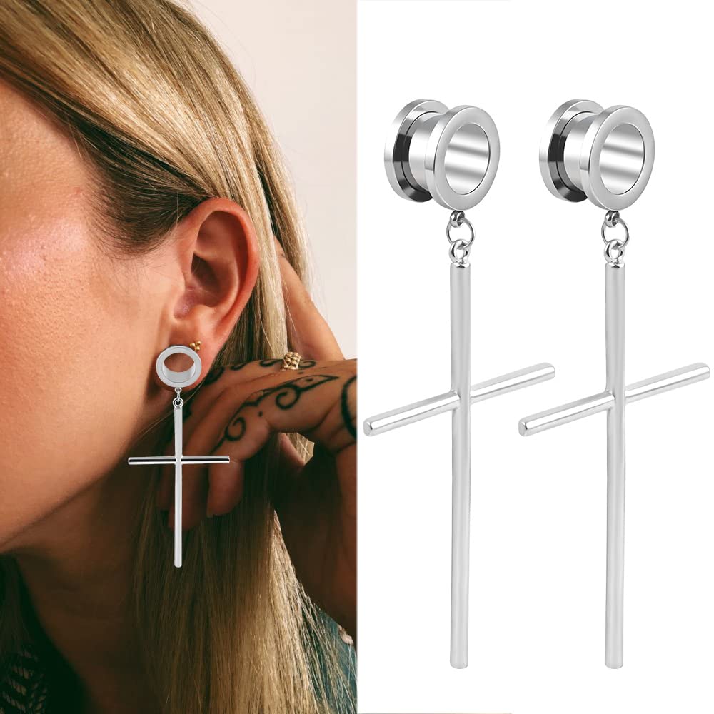 Vankula 2PCS Cross Hypoallergenic Stainless Steel Plugs Ear Gauges Weights Tunnels Piercing Expander Stretchers Fashion Body Jewelry