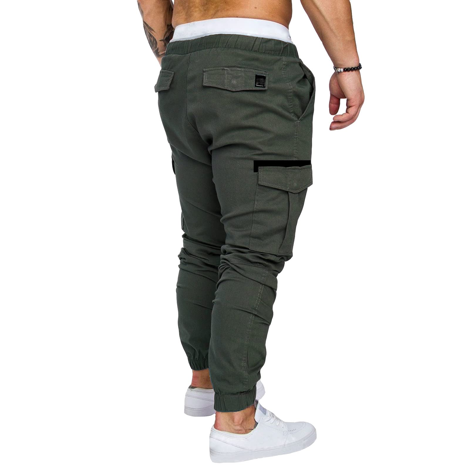 elselect Mens Joggers Cargo Pants Athletic Workout Track Pants Active Tactical Fashion Casual Track Pants Cotton Tapered Outdoor Running Training Bodybuilding Gym Trousers Sweatpants Army Green XL