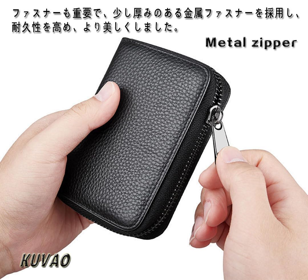 KUVAO RFID Blocking, Leather Credit Card Holder Zipper Wallet With 20 Card Slots, Small Card Case for Women or Men Accordion Wallet with Zipper (Blcak)