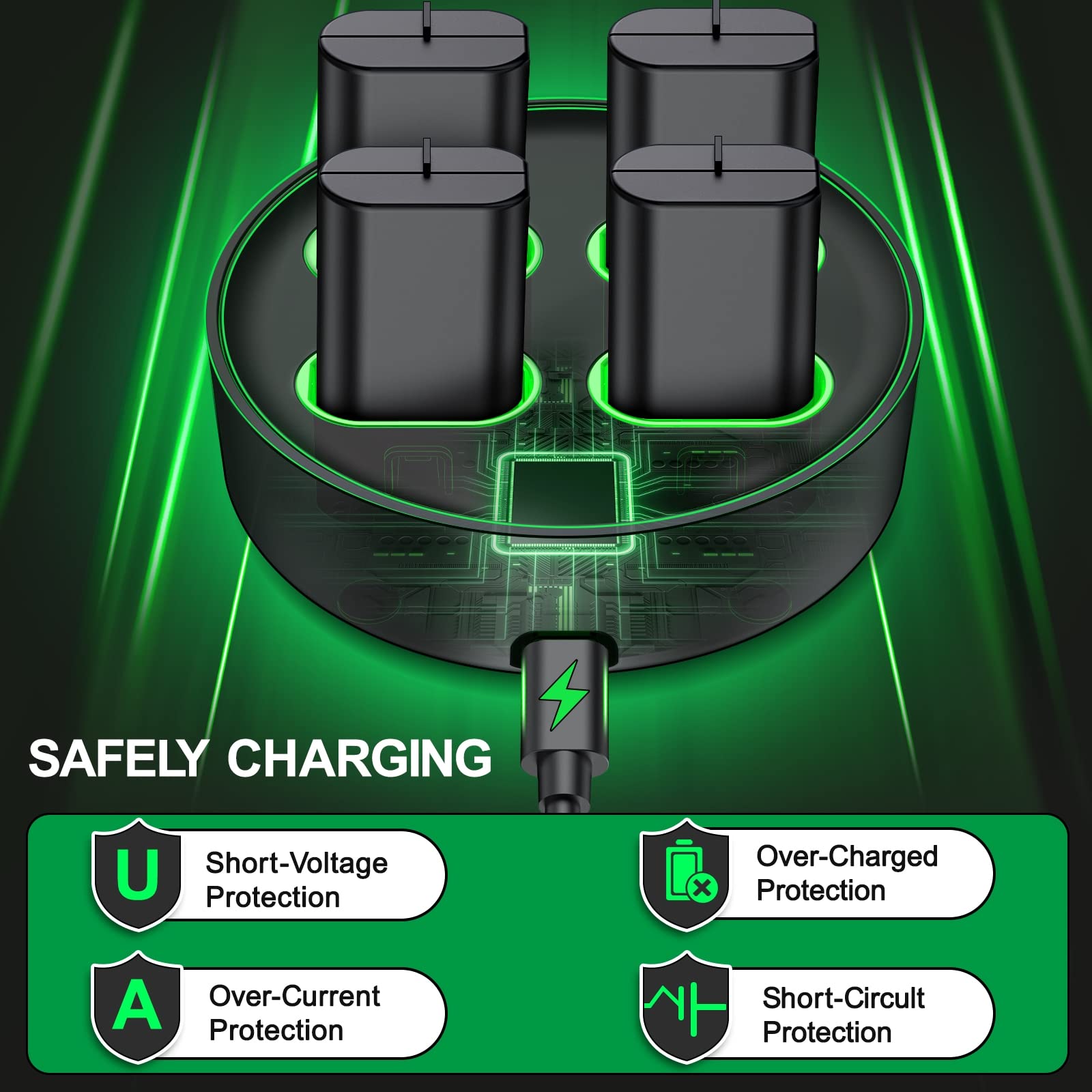 USB C Charger Station for Xbox One Rechargeable Battery Pack, 4x1200mAh (4x2880mWh) Batteries for Xbox One Controller, Battery Packs for Xbox Series X/Xbox Series S/Xbox One S/Xbox One X/Elite