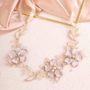 Kercisbeauty Wedding Bridal Gold Headband Women and Girls Flower Hair Piece for Special Occasion Photo Shoot Hair Vine Jewelry