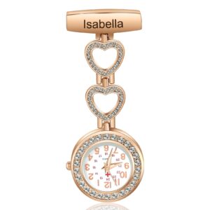 Nurse Watches for Nurses Doctors, Custom Nurse Watches Hanging Engraved Name Lapel Pin Watch on Nursing Watch, Personalized Nurses Pocket Watches for Graduation Birthday Valentine's Day Mothers Day (Rose gold 2)