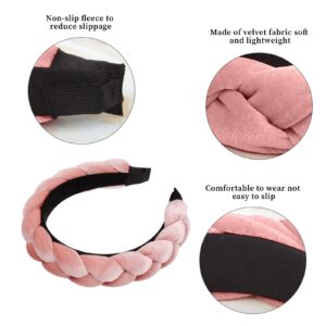 WOVOWOVO Headbands for Women, Non-Slip Soft Solid Thick Wide Solid Color Girls Hair Hoop Velvet Braided Headband's Cute Hair Accessories, Pink