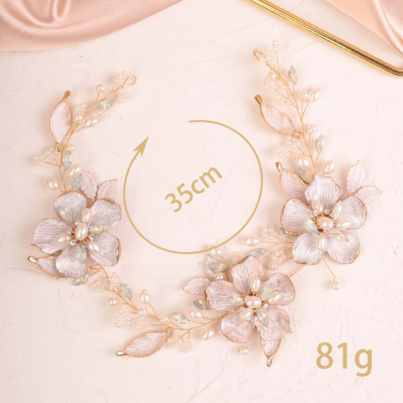 Kercisbeauty Wedding Bridal Gold Headband Women and Girls Flower Hair Piece for Special Occasion Photo Shoot Hair Vine Jewelry