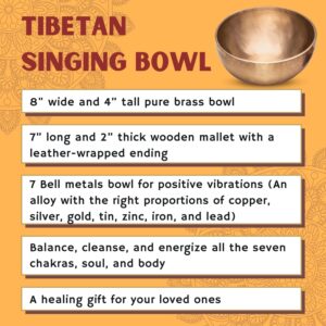 Cosynee Pure Brass Tibetan Singing Bowl for Meditation, Sound Bowl Set for Chakra Healing, Tibetan Singing Bowl Set, Yoga Singing Bowl (Diameter 8 Inches and Weight 63.49 Oz)