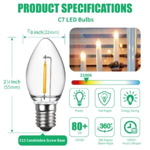 Meconard C7 Led Replacement Christmas Light Bulb, 25 Pack C7 Shatterproof Led Bulbs for Christmas Outdoor String Lights, E12 Candelabra Base, Commercial Grade Holiday Bulbs, Warm White