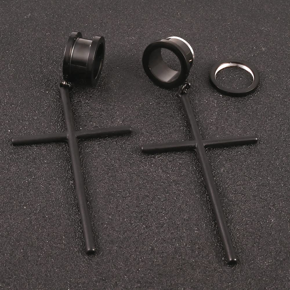 Vankula 2PCS Cross Hypoallergenic Stainless Steel Plugs Ear Gauges Weights Tunnels Piercing Expander Stretchers Fashion Body Jewelry