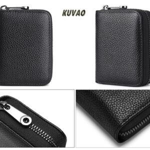 KUVAO RFID Blocking, Leather Credit Card Holder Zipper Wallet With 20 Card Slots, Small Card Case for Women or Men Accordion Wallet with Zipper (Blcak)