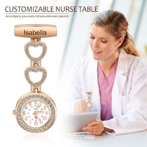 Nurse Watches for Nurses Doctors, Custom Nurse Watches Hanging Engraved Name Lapel Pin Watch on Nursing Watch, Personalized Nurses Pocket Watches for Graduation Birthday Valentine's Day Mothers Day (Rose gold 2)