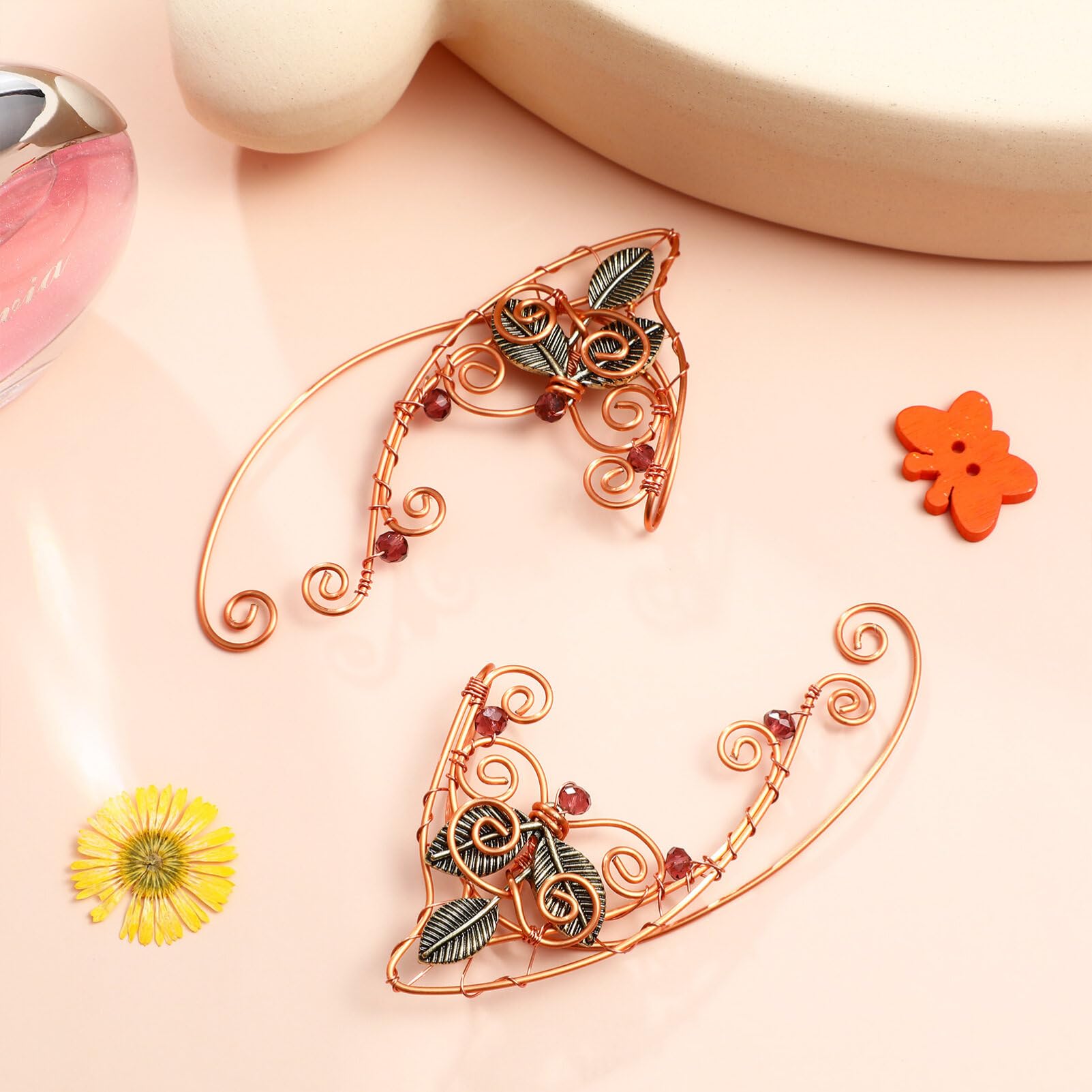 Elf Ear Earring Cuffs Leaf Earring Filigree Elf Bone Cosplay Cuffs 1 Pair Wrap Earrings for Fairy Ears Costume Cosplay Wedding Jewelry