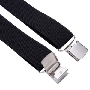 Gunsound Men's Suspender 1.4" Wide Adjustable Elastic X Back Style Suspenders With Strong Metal Clips (Black)